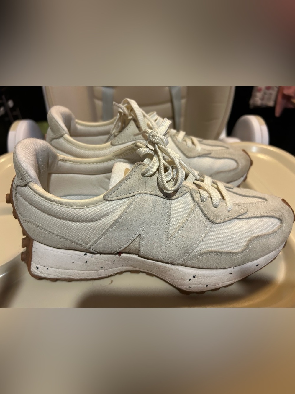 New Balance Neutral Cream Women's Suede-Canvas Sneakers